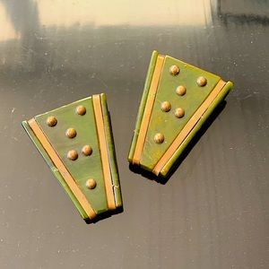 Vintage green and brass Bakelite shoe “clips”
